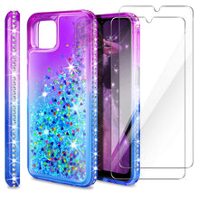 Carica l'immagine nel visualizzatore di Gallery, AROYI Cover Compatibile per Samsung Galaxy A22 5G (Non per A22 4G), 2 Pezzi Pellicola Protettiva in Vetro Temperato, Brillantini Diamond Sabbie Mobili TPU Silicone Custodia, Porpora Blu Gradient