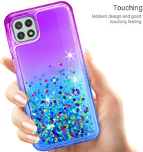Carica l'immagine nel visualizzatore di Gallery, AROYI Cover Compatibile per Samsung Galaxy A22 5G (Non per A22 4G), 2 Pezzi Pellicola Protettiva in Vetro Temperato, Brillantini Diamond Sabbie Mobili TPU Silicone Custodia, Porpora Blu Gradient
