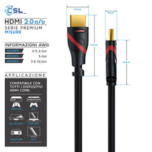 Carica l'immagine nel visualizzatore di Gallery, CSL - 10m Cavo HDMI 4k 60Hz HDR - 2.0 a b - 4K 3D UHD Nero, nero - Ilgrandebazar