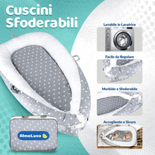 Carica l'immagine nel visualizzatore di Gallery, AlmaLuna | Riduttore Lettino Neonato - Riduttore Culla - 100% Cotone - Nido Da Viaggio - Lavabile In Lavatrice - Cuscino Sfoderabile