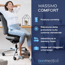 Carica l'immagine nel visualizzatore di Gallery, Bonmedico Cuscino Antidecubito - Cuscino Ortopedico Posturale per Casa, Ufficio e Auto - Rialzo per Sedia Ergonomico in Memory Foam - Supporto Lombar
