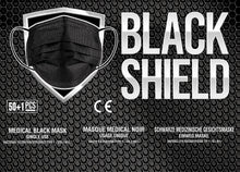 Carica l'immagine nel visualizzatore di Gallery, BLACK SHIELD - Mascherine Chirurgice Certificate CE Nere 3 veli - Dispositivo Medico di Tipo I - 50 Pezzi