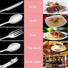 Carica l'immagine nel visualizzatore di Gallery, ZKSM - Set di 5 Posate da Campeggio, in Acciaio Inox, con Coltello, Silver