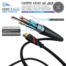 Carica l'immagine nel visualizzatore di Gallery, CSL - 10m Cavo HDMI 4k 60Hz HDR - 2.0 a b - 4K 3D UHD Nero, nero - Ilgrandebazar