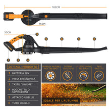 Carica l'immagine nel visualizzatore di Gallery, Brandson - Soffiatore da Giardino a Batteria - 2000 mAh, Nero Arancione - Ilgrandebazar