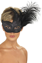Carica l'immagine nel visualizzatore di Gallery, Smiffys Maschera da Colombina ornata di piume, nera - Ilgrandebazar