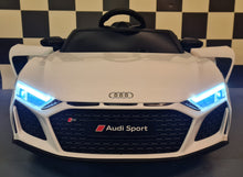 Carica l'immagine nel visualizzatore di Gallery, Audi R8 Spyder Macchina Elettrica per Bambini Nuovo tipo, bianco, 2x motore da 25 W, batteria da 12 V, telecomando da 2,4 Ghz