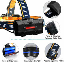 Carica l'immagine nel visualizzatore di Gallery, Torcia Frontale LED Ricaricabile 2600 mAh Impermeabile, Regolabile per sport