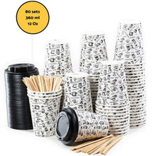 Carica l'immagine nel visualizzatore di Gallery, 80 Bicchieri Carta per Prendere il Caffè – Tazza con Coperchio di 12 80 Sets