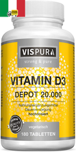 Carica l'immagine nel visualizzatore di Gallery, VISPURA Vitamina D3 20000UI Alto Dosaggio 180 Compresse Pura Vitamina D3