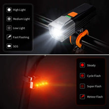 Carica l'immagine nel visualizzatore di Gallery, Luce LED ricaricabile per bicicletta resistente all'acqua, Luce frontale e retro