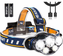 Carica l'immagine nel visualizzatore di Gallery, Torcia Frontale LED Ricaricabile 2600 mAh Impermeabile, Regolabile per sport