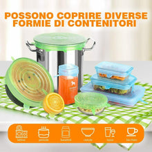 Carica l'immagine nel visualizzatore di Gallery, 13 x Coperchi estensibili in silicone, Rotondi e rettangolari, Per alimenti vari