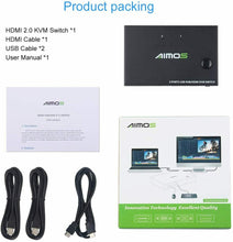 Carica l'immagine nel visualizzatore di Gallery, AIMOS Switch HDMI KVM 2 Porte USB Commutatore Supporto 4K @ 30Hz, Tasto di...