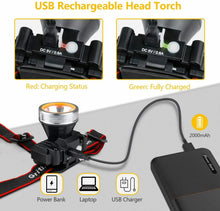 Carica l'immagine nel visualizzatore di Gallery, Lampada frontale ricaricabile tramite USB, Super luminosa 2000 Lm, Regolabile