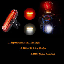 Carica l'immagine nel visualizzatore di Gallery, Luce LED per bicicletta ricaricabile tramite USB, Faro anteriore + Posteriore