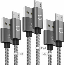 Carica l'immagine nel visualizzatore di Gallery, Gritin Cavo Micro USB, [3 Pezzi:1m,1.5m,2m] Nylon Intrecciato USB Grigio