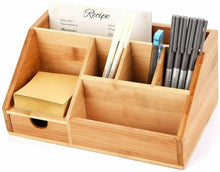 Carica l'immagine nel visualizzatore di Gallery, Organizer multifunzionale in bambù, organizer da scrivania, vassoio per...
