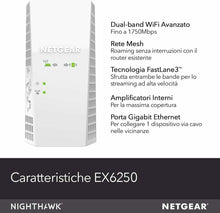 Carica l'immagine nel visualizzatore di Gallery, Ripetitore WiFi Extender Mesh Dual Band NETGEAR AC1750 EX6250, Porta Lan