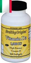 Carica l'immagine nel visualizzatore di Gallery, Healthy Origins Vitamin D-3 1000iu 360 softgels - Vitamina D3