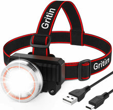 Carica l'immagine nel visualizzatore di Gallery, Lampada frontale ricaricabile tramite USB, Super luminosa 2000 Lm, Regolabile