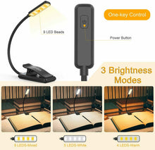 Carica l'immagine nel visualizzatore di Gallery, Luce da lettura ricaricabile USB con 9 LED regolabili, Clip per libro portatile