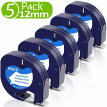 Carica l'immagine nel visualizzatore di Gallery, 5 x Etichette da 12 mm nero su bianco compatibile per Dymo LetraTag S0721610, 4m