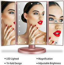 Carica l'immagine nel visualizzatore di Gallery, deweisn Specchio Trucco con 21 LEDs, di Vanity Trifold Oro Rosa