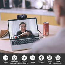 Carica l'immagine nel visualizzatore di Gallery, Webcam per laptop 1080P con microfono, Correzione automatico della luce, Nero