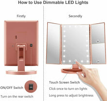 Carica l'immagine nel visualizzatore di Gallery, WEILY Specchio di Vanity Trifold dello Trucco Illuminato Oro Rosa