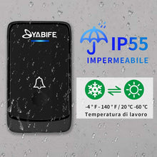 Carica l'immagine nel visualizzatore di Gallery, Campanello Wireless Senza Fili 1 Trasmettitore + 1 Ricevitore, Impermeabile Nero