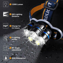 Carica l'immagine nel visualizzatore di Gallery, Torcia Frontale LED Ricaricabile 2600 mAh Impermeabile, Regolabile per sport