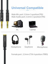 Carica l'immagine nel visualizzatore di Gallery, Sdoppiatore per cuffie e microfono, Adattatore splitter attacco jack 3.5 mm 3pin