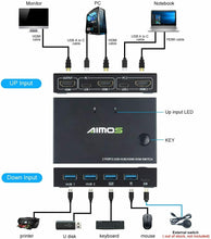 Carica l'immagine nel visualizzatore di Gallery, AIMOS Switch HDMI KVM 2 Porte USB Commutatore Supporto 4K @ 30Hz, Tasto di...