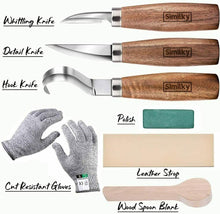 Carica l'immagine nel visualizzatore di Gallery, Set di strumenti per coltelli da intaglio del legno 3 &amp; Travel Bag
