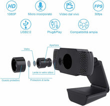 Carica l'immagine nel visualizzatore di Gallery, Webcam con microfono integrato per PC Laptop, Videochiamate studio con USB Nero