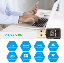 Carica l'immagine nel visualizzatore di Gallery, Mini Ricevitore USB WiFi, Dual Band 2.4 / 5GHz Adattatore di Rete Wireless 600mb