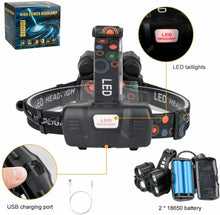 Carica l'immagine nel visualizzatore di Gallery, Torcia da testa frontale a LED ricaricabile USB impermeabile, LED 20000 lm