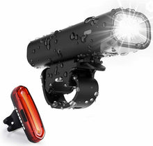 Carica l'immagine nel visualizzatore di Gallery, Luce LED per bicicletta ricaricabile tramite USB, Faro anteriore + Posteriore