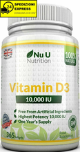 Carica l'immagine nel visualizzatore di Gallery, Vitamina D3 10.000 UI 365 Capsule Softgel Integratore di vitamina d3 nu u nutri