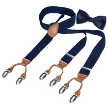 Carica l'immagine nel visualizzatore di Gallery, HBF Bretelle Uomo Eleganti con Papillon Nero 6 Clip Righe Vintage 5