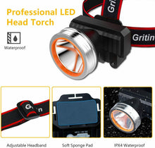 Carica l'immagine nel visualizzatore di Gallery, Lampada frontale ricaricabile tramite USB, Super luminosa 2000 Lm, Regolabile