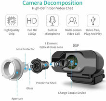 Carica l'immagine nel visualizzatore di Gallery, TedGem Webcam 1080p, PC con Microfono Full HD USB per...