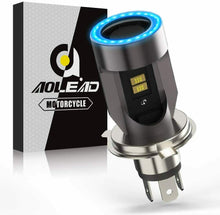 Carica l'immagine nel visualizzatore di Gallery, H4 LED per Moto con Occhi Angelo, 6400LM Lampada DC 12V, 1 h4 led-Nero