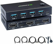 Carica l'immagine nel visualizzatore di Gallery, AIMOS Switch HDMI KVM 2 Porte USB Commutatore Supporto 4K @ 30Hz, Tasto di...