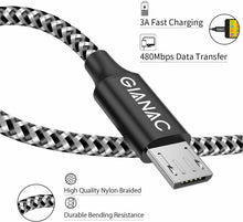Carica l'immagine nel visualizzatore di Gallery, GIANAC Cavo Micro USB,[4 Pezzi:0.5m,1m,2m,3m] Nylon USB USB...