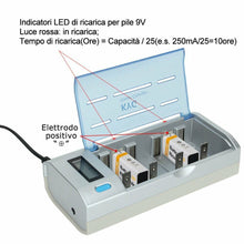 Carica l'immagine nel visualizzatore di Gallery, Caricabatterie per Pile Ricaricabili Stilo AA/AAA/D/C/9V Con Display LCD