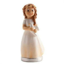 Carica l'immagine nel visualizzatore di Gallery, Dekora - Statuina per torta, a forma di bambina con colombo, Comunione