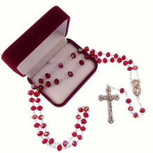 Carica l'immagine nel visualizzatore di Gallery, Lunghezza rosso brillante iridescente vetro rosari nostra signora centro (e4a)