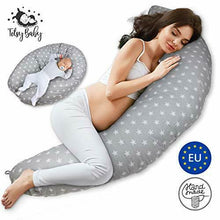 Carica l'immagine nel visualizzatore di Gallery, Cuscino Gravidanza per dormire Cuscini Allattamento Grigio con stelle bianche